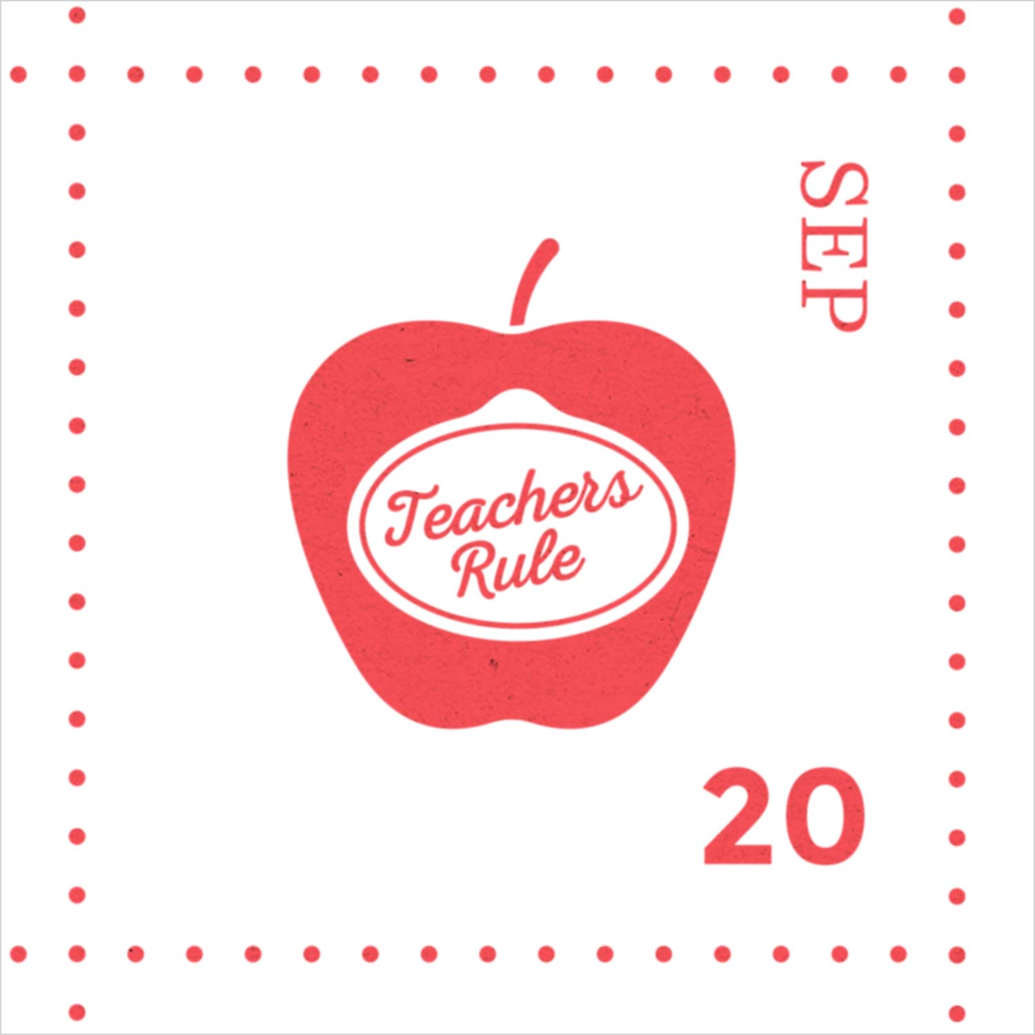 September shows an apple with the motif Teachers Rule mounted on a fruit sticker.